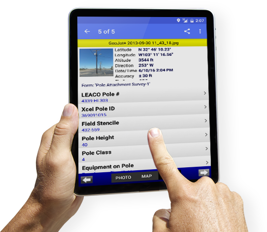 GeoJot+ mobile data collection app on a tablet